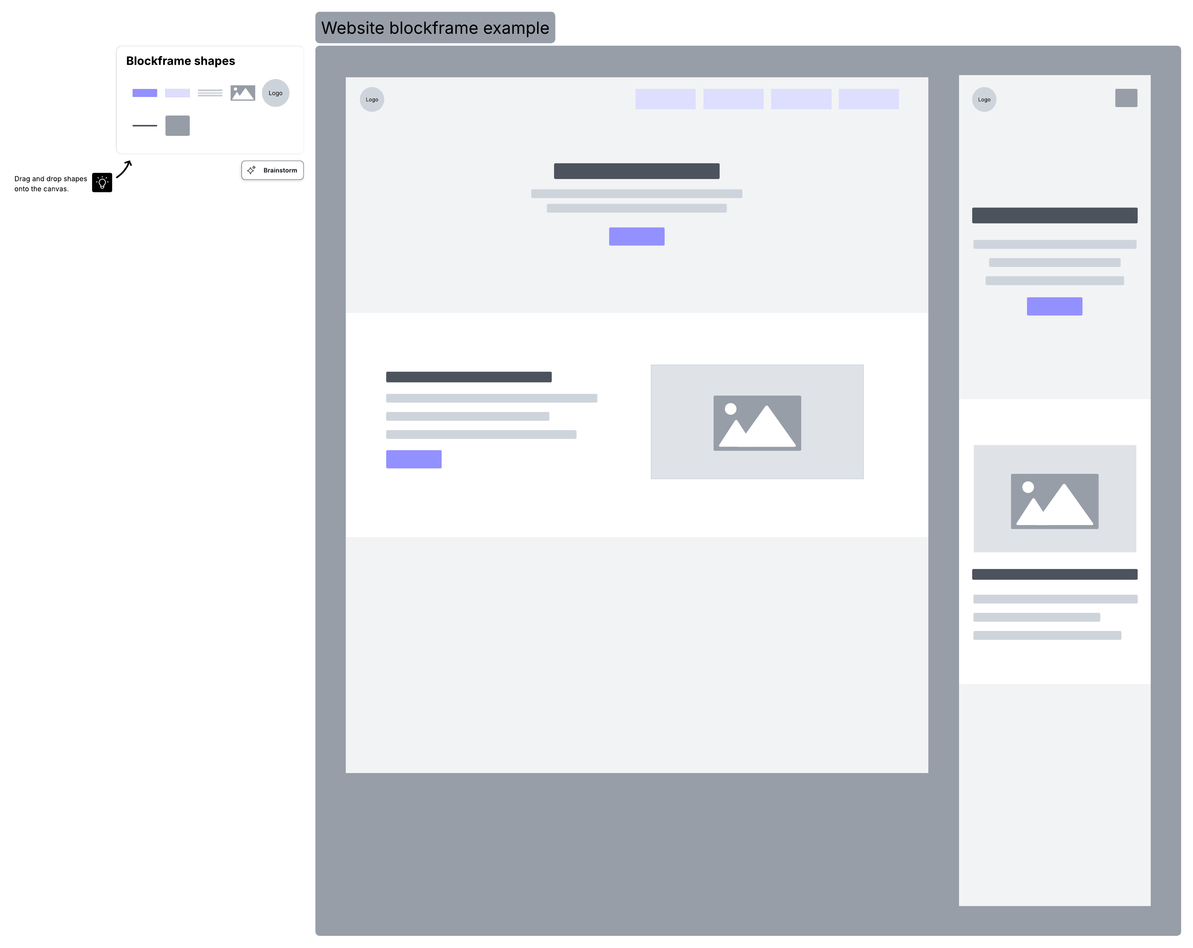 Planifica la distribución de los diseños generales de una página web o aplicación móvil con esta plantilla de ejemplo de blockframe de sitio web.