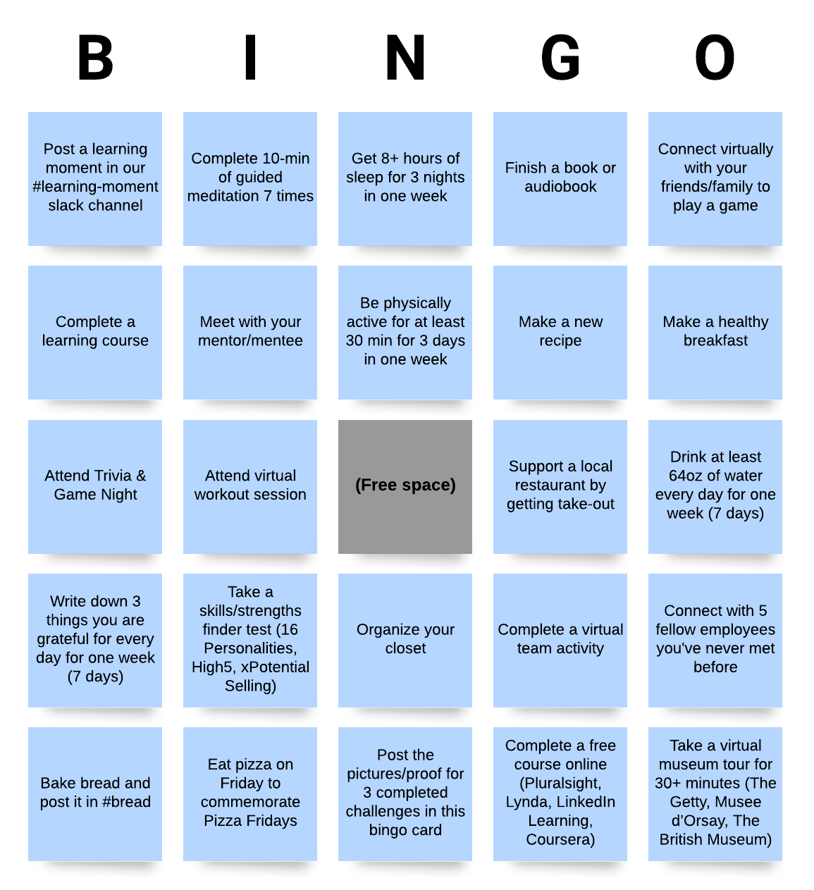 Exemplo de bingo do trabalho remoto (clique para usar este modelo)
