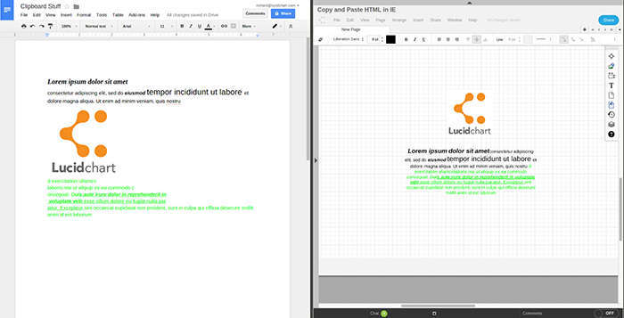 Copying and pasting rich text from Google Docs to Lucidchart