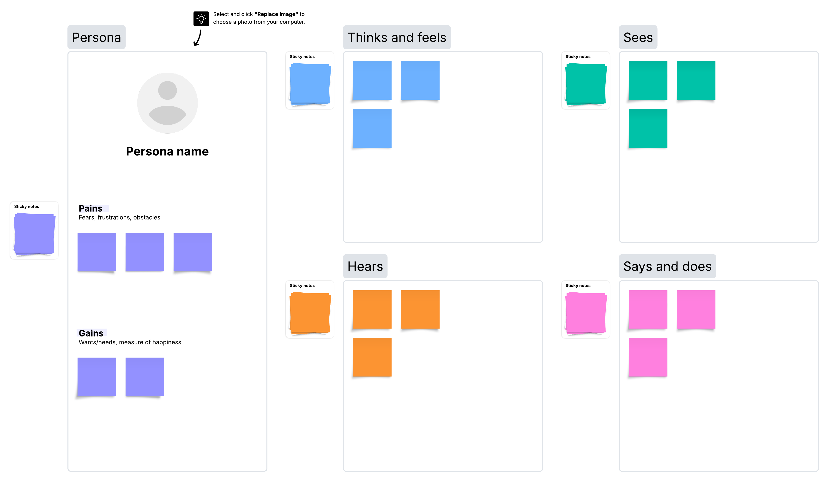 Capture information about what your users say, think, feel, and do with our empathy map template.