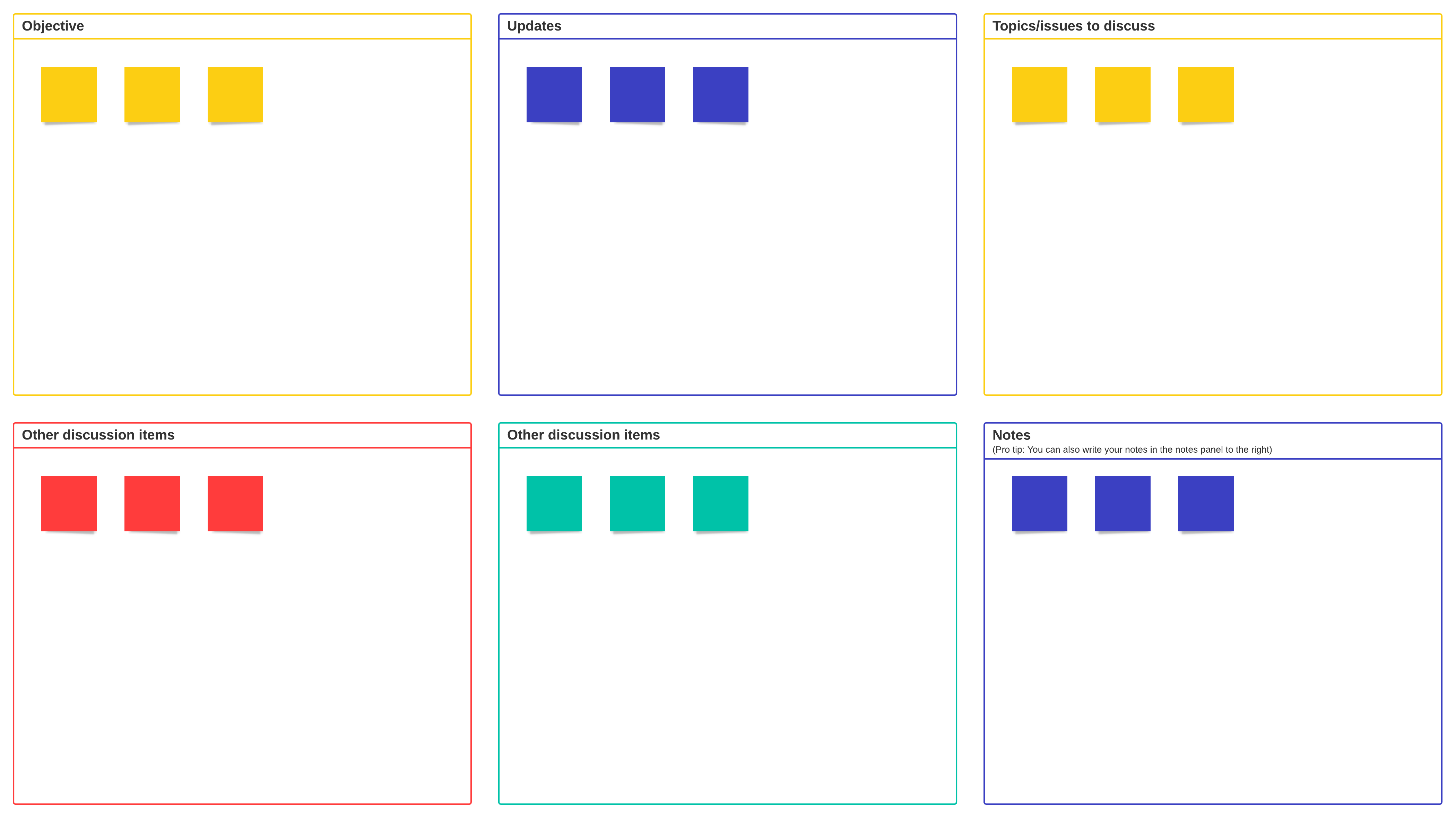 Team meeting agenda template (click on image to modify online)