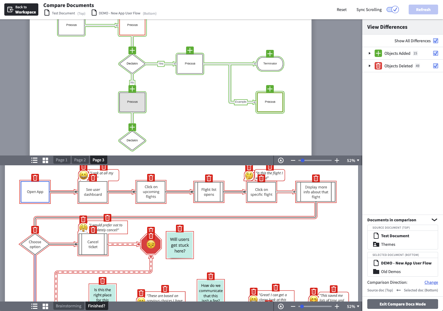 View two documents side-by-side to find discrepancies or track changes.