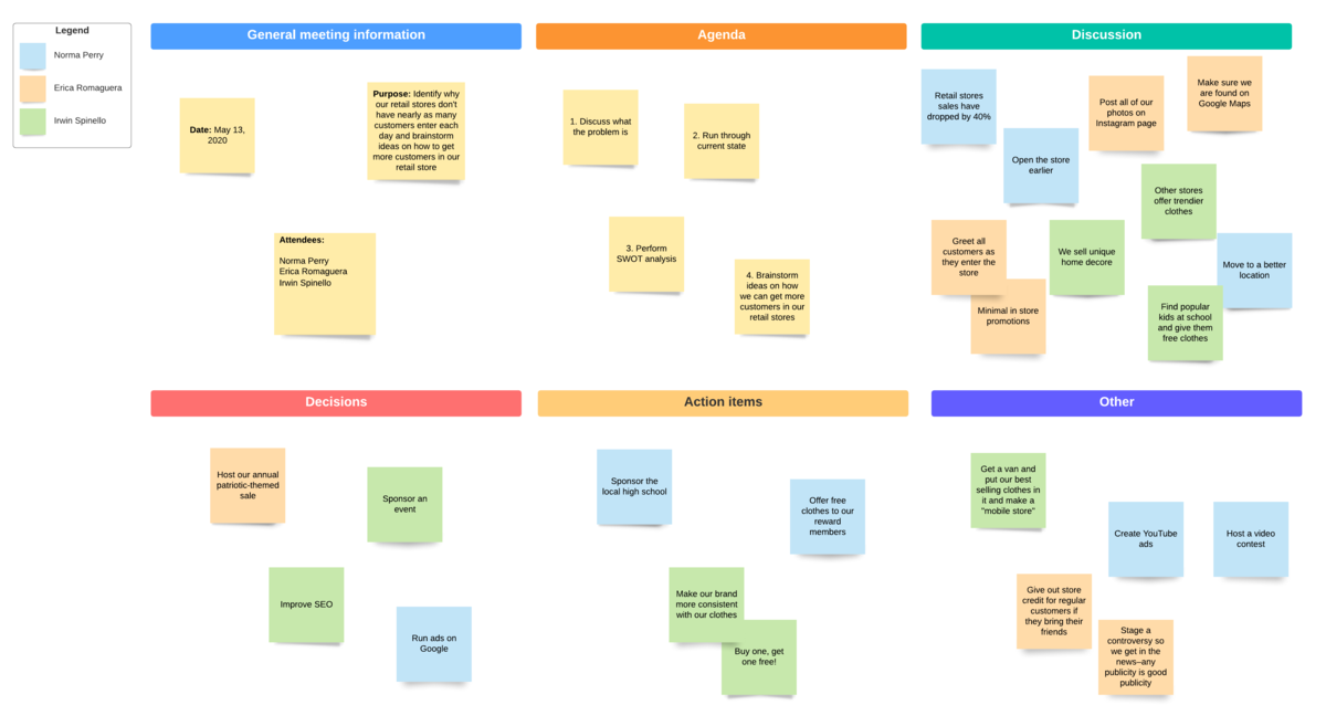 Ejemplo de notas de una reunión de equipo (haz clic en la imagen para modificarla en línea)