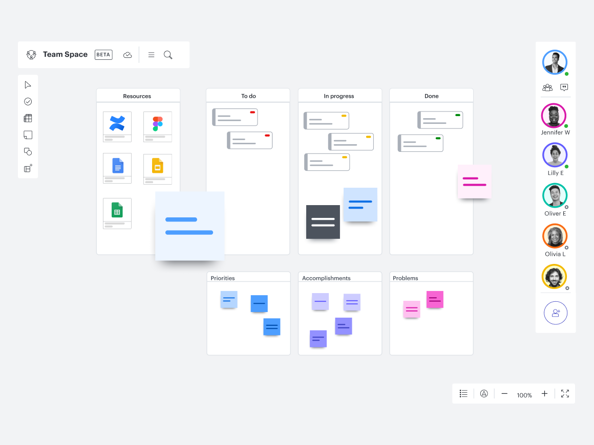Visual collaboration helps teams centralize all essential resources, plans, and information in one shared spot for the entire team to access.