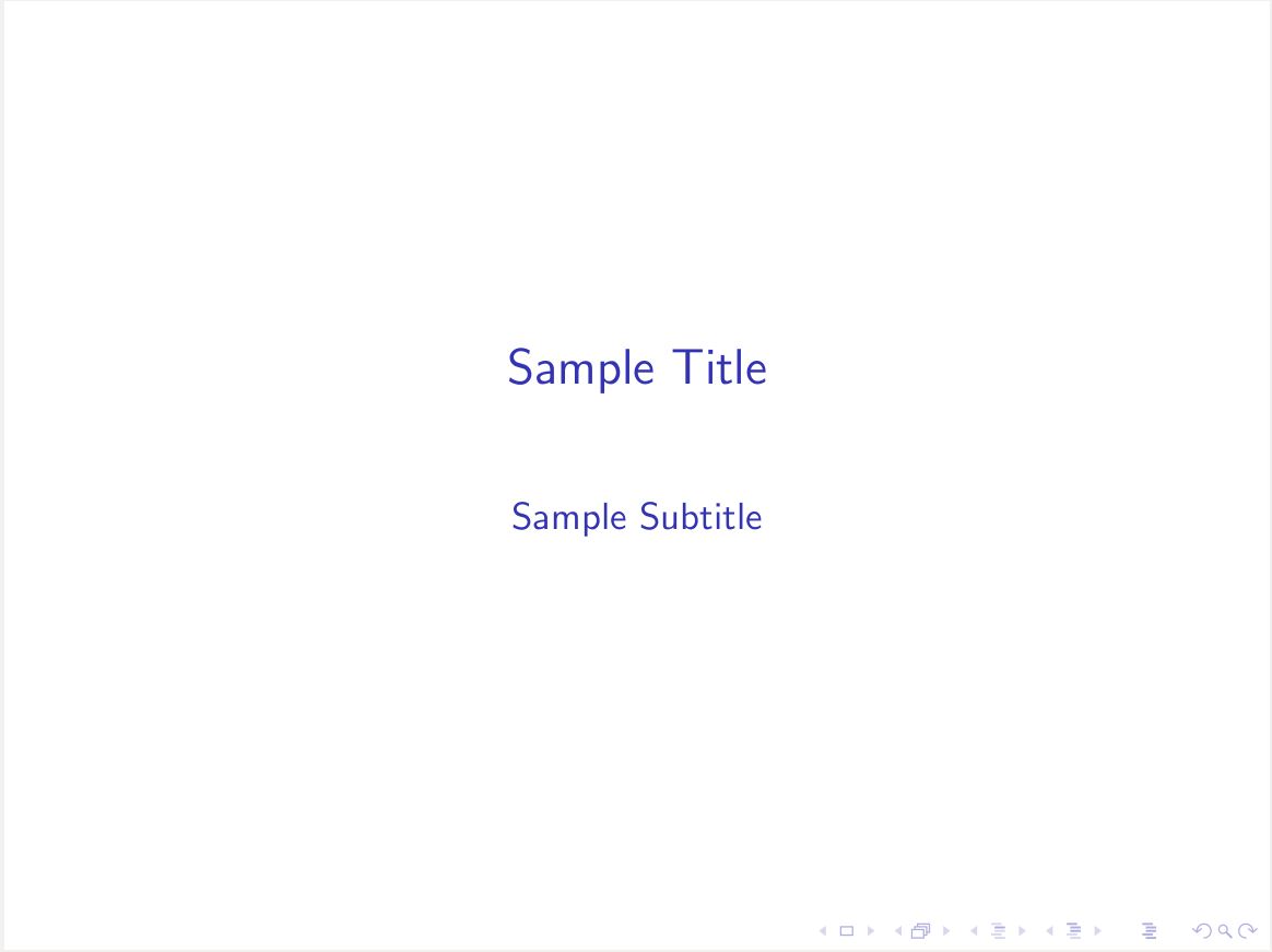 Sample LaTeX presentation title page with simplified title