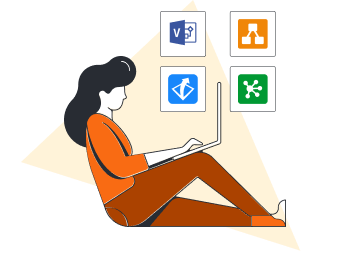 woman importing files from Visio®, Gliffy, draw.io, and OmniGraffle to Lucidchart on laptop
