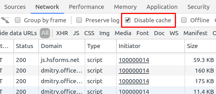 The "Disable cache" option in the Network panel of Chrome DevTools