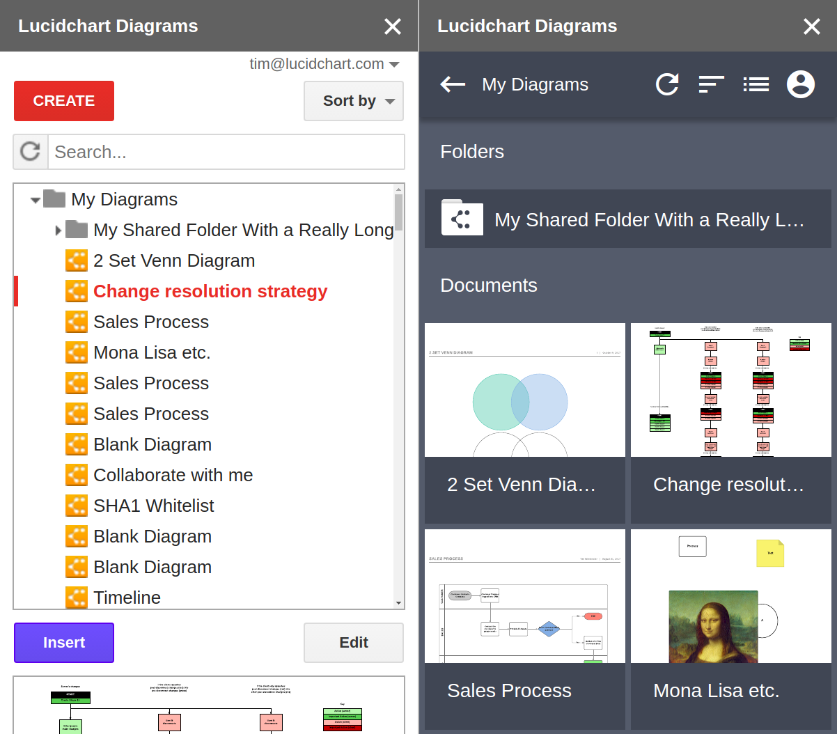 Comparison of old UI and new UI of the Lucidchart Google Apps Script add-ons