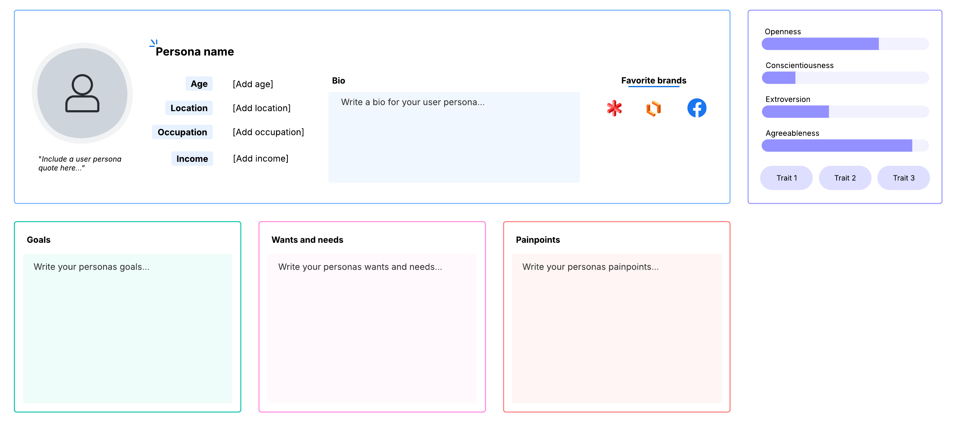 Organize your user research while illustrating user goals and pain points with our user persona template.