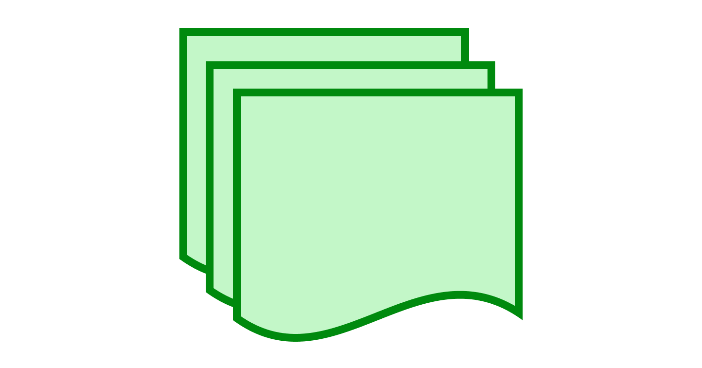 3 green document symbols (rectangles with wavy bottoms)