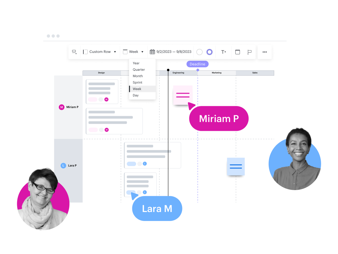 Konceptuell bild av ett dynamiskt bord i Lucidspark med uppgifter organiserade efter teamnamn