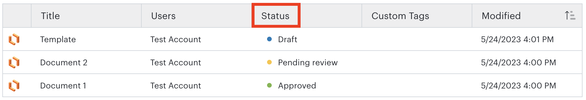 Organize workflows and enable easy communication by assigning a status to documents in Lucid.