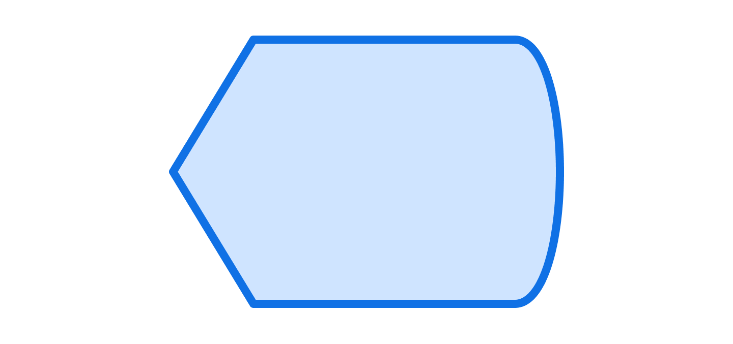 Blue rectangular shape where the left side comes to a point and the right side is rounded