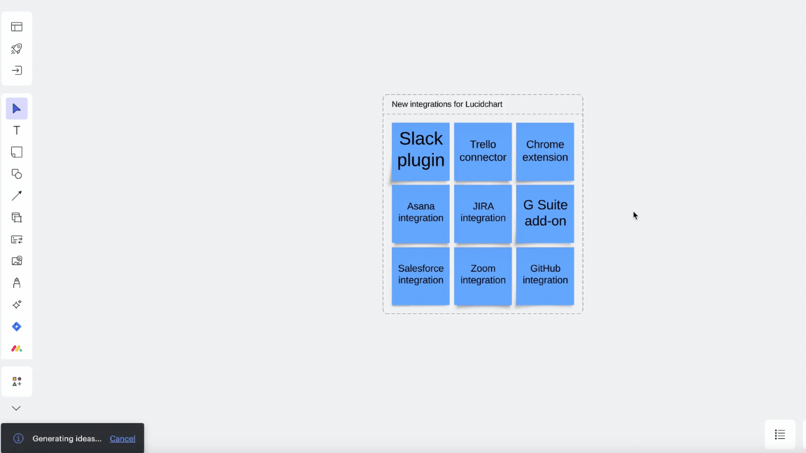 Example of using Collaborative AI to generate ideas in Lucidspark