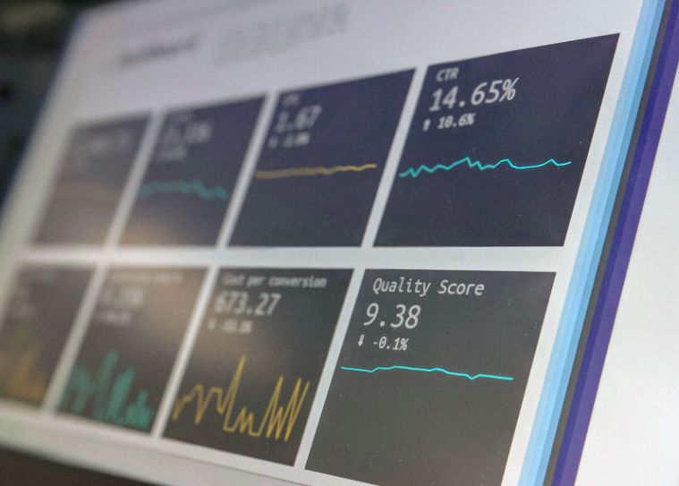 Data dashboard depicting multiple metrics changing over time