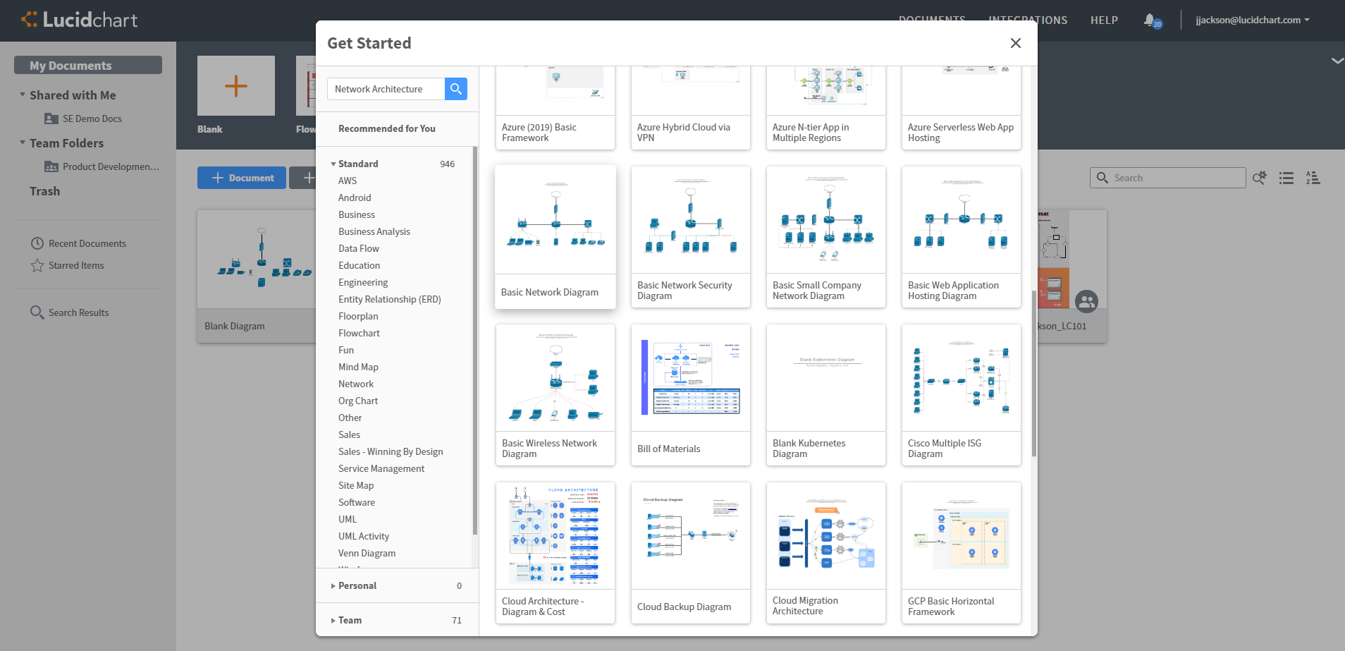 Lucidchart network diagrams template screen