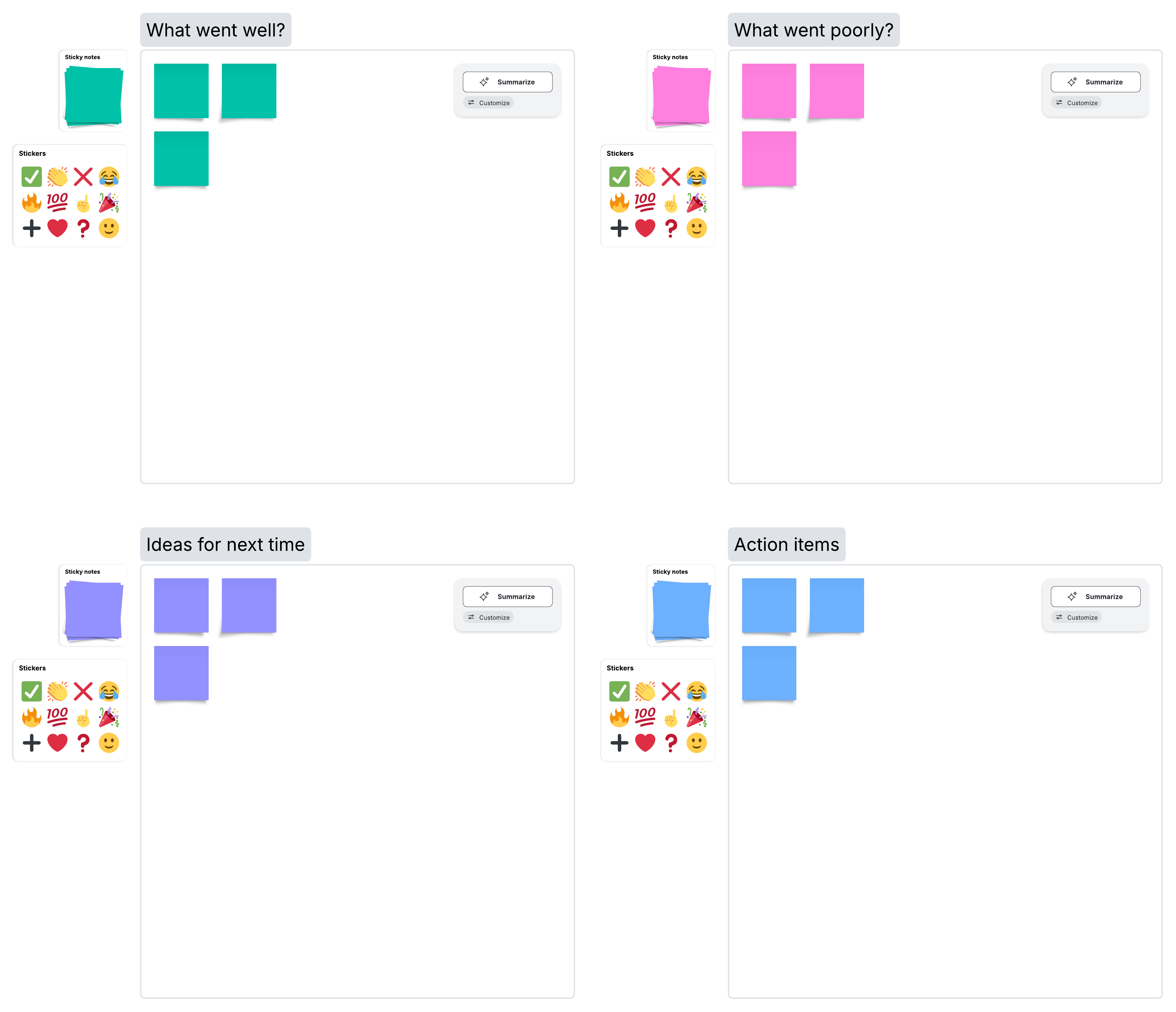 A retrospective such as this one is a great way to get input from your team during capacity planning. Click to use this template in Lucid.