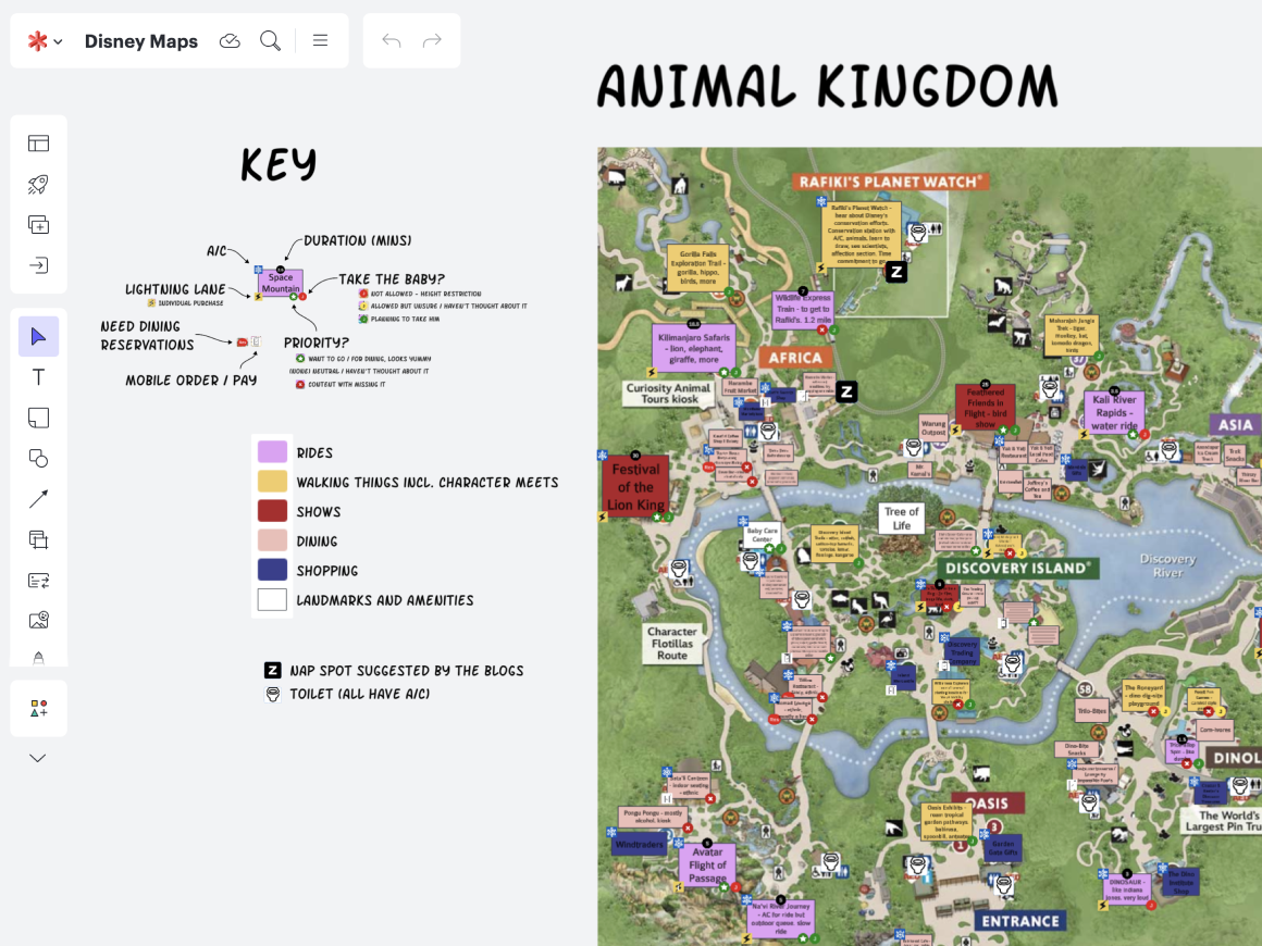Margaret Kamerath used Lucid to map out rides, shows, dining options, and more for a trip to Disney World with her family.