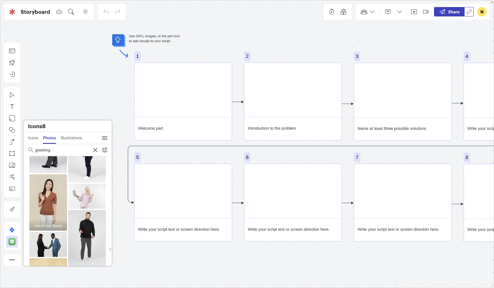 icons8 plugin view of choosing photos to add to Lucidspark board