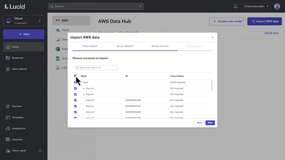 With the Cloud Accelerator, you can import AWS data to auto-generate visuals in Lucid.