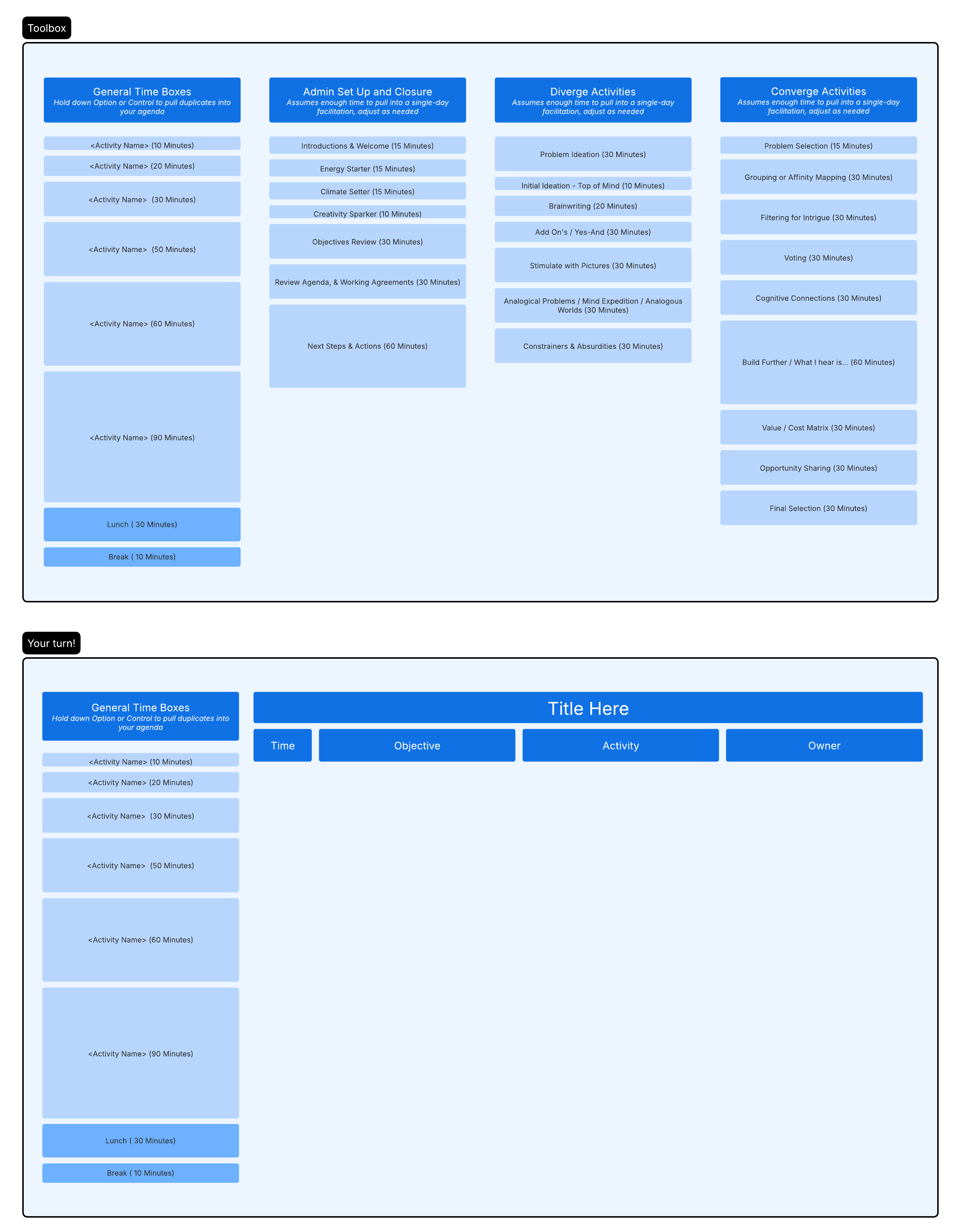 Click on the image to modify the facilitator agenda template online.