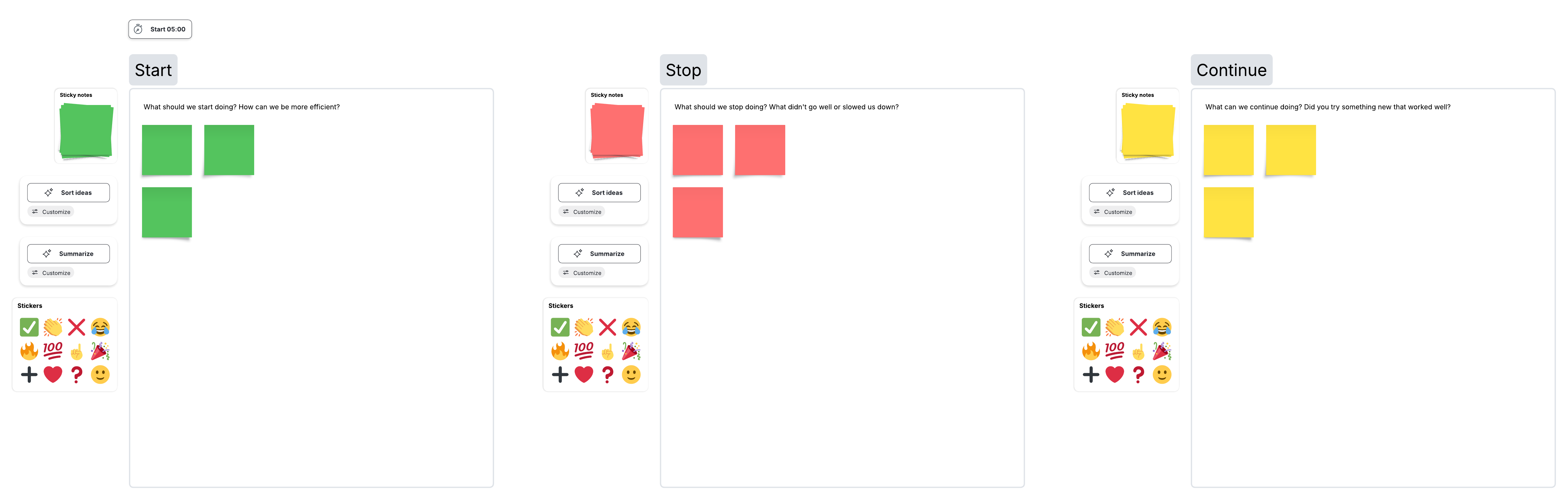 Open the start, stop, continue template to develop a path forward as a team.