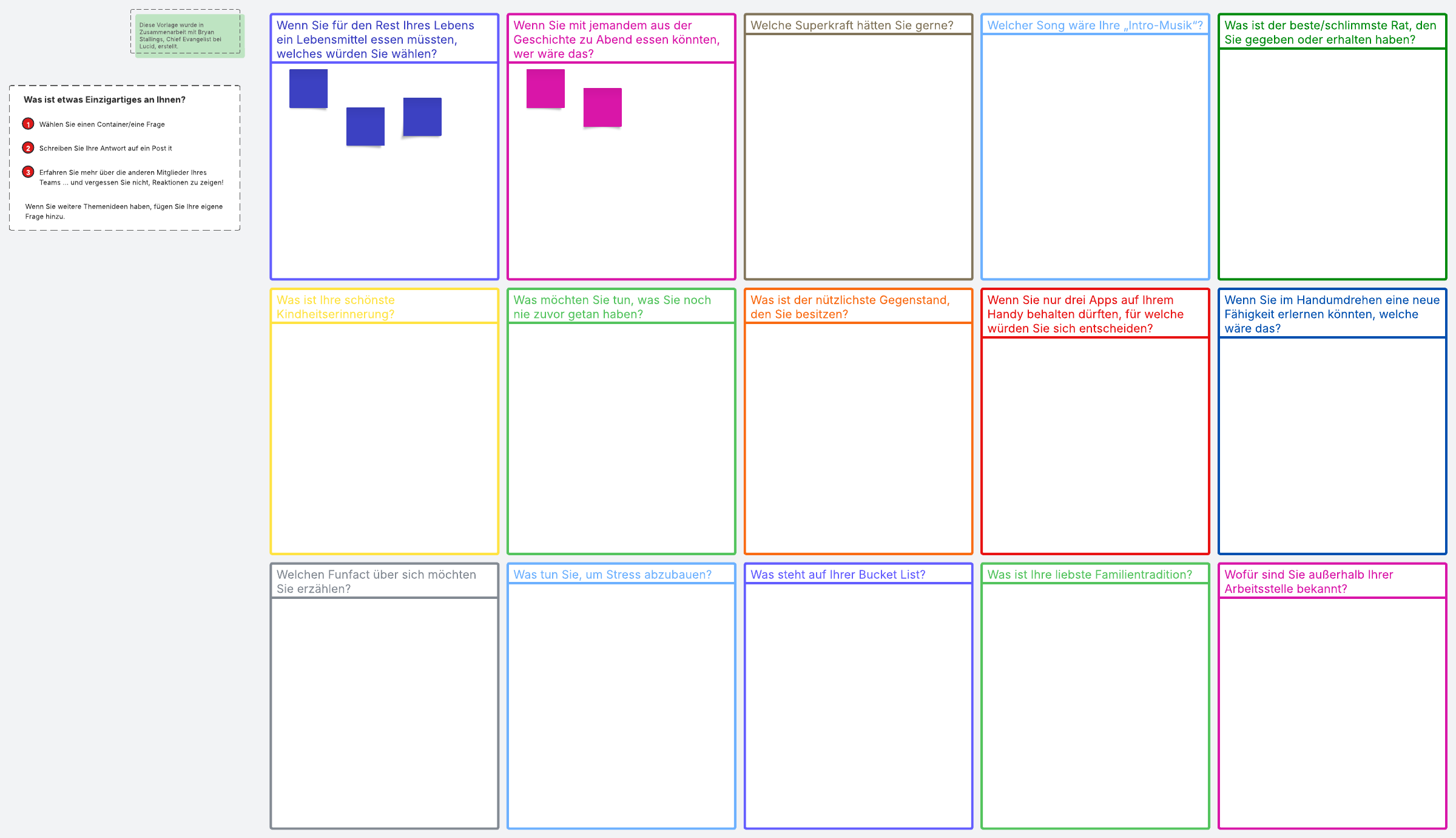 Icebreaker Teamaktivität mit Kennenlernfragen und online Post-its