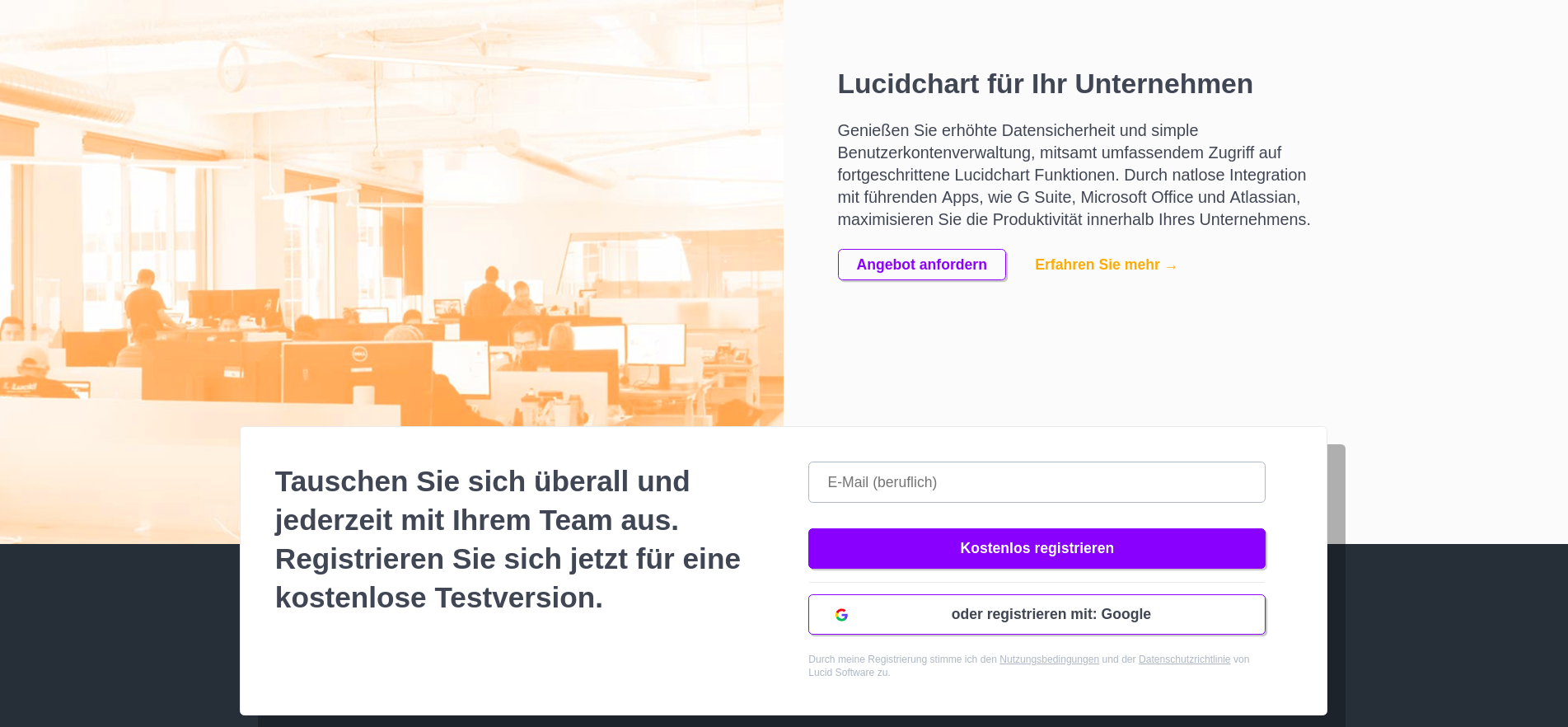 Part of the Lucidchart landing page in German