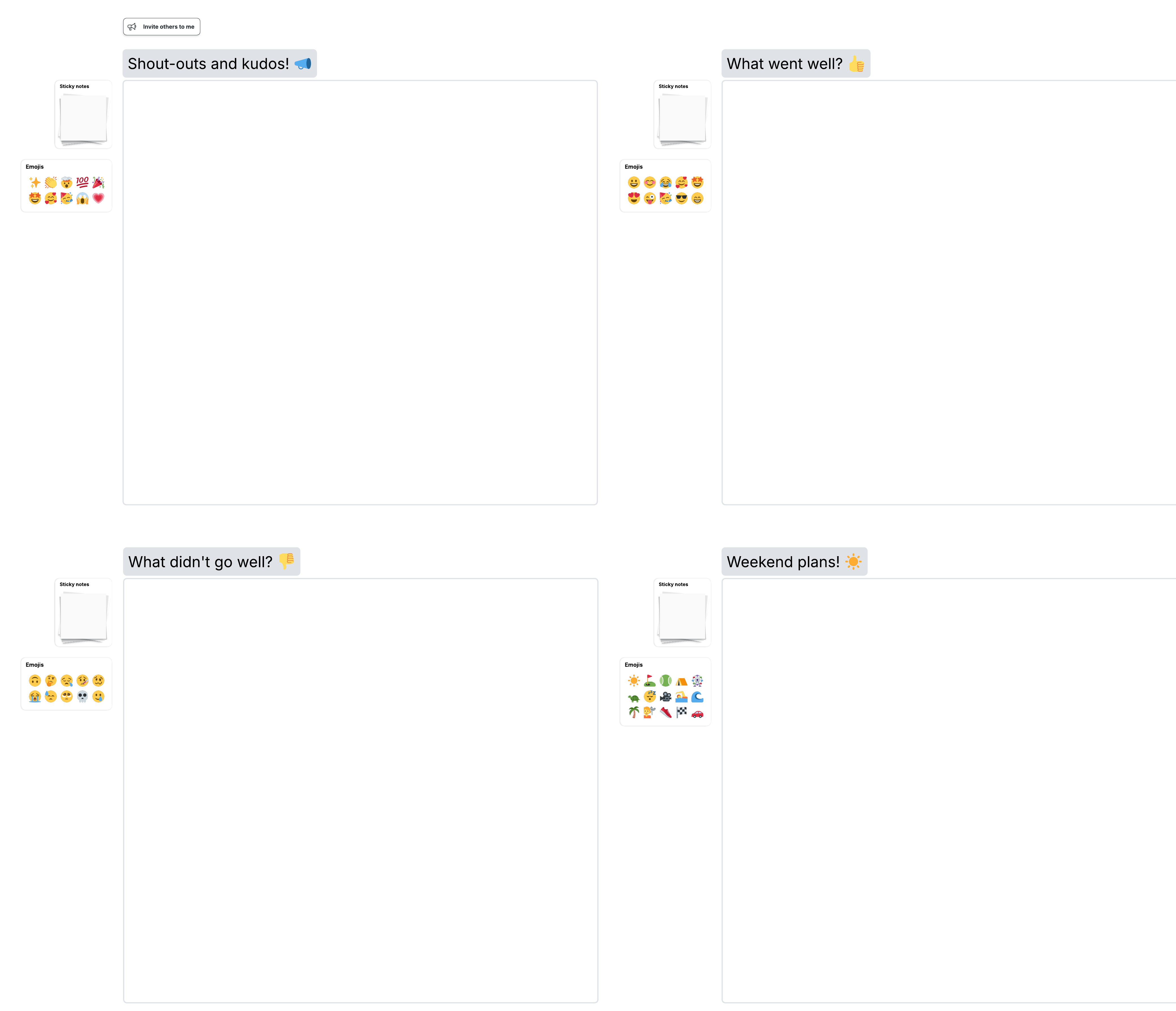 Open the emoji retrospective meeting template to express your thoughts on the last sprint with your team.