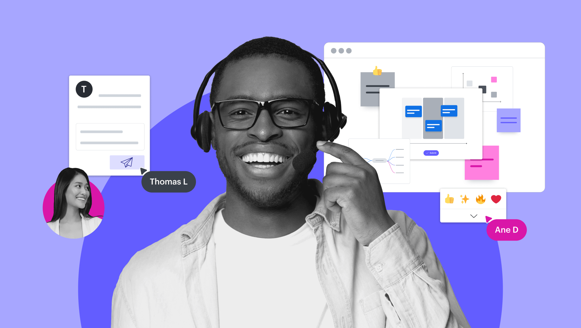 conceptuele weergave van 2 blije personen die online samenwerken