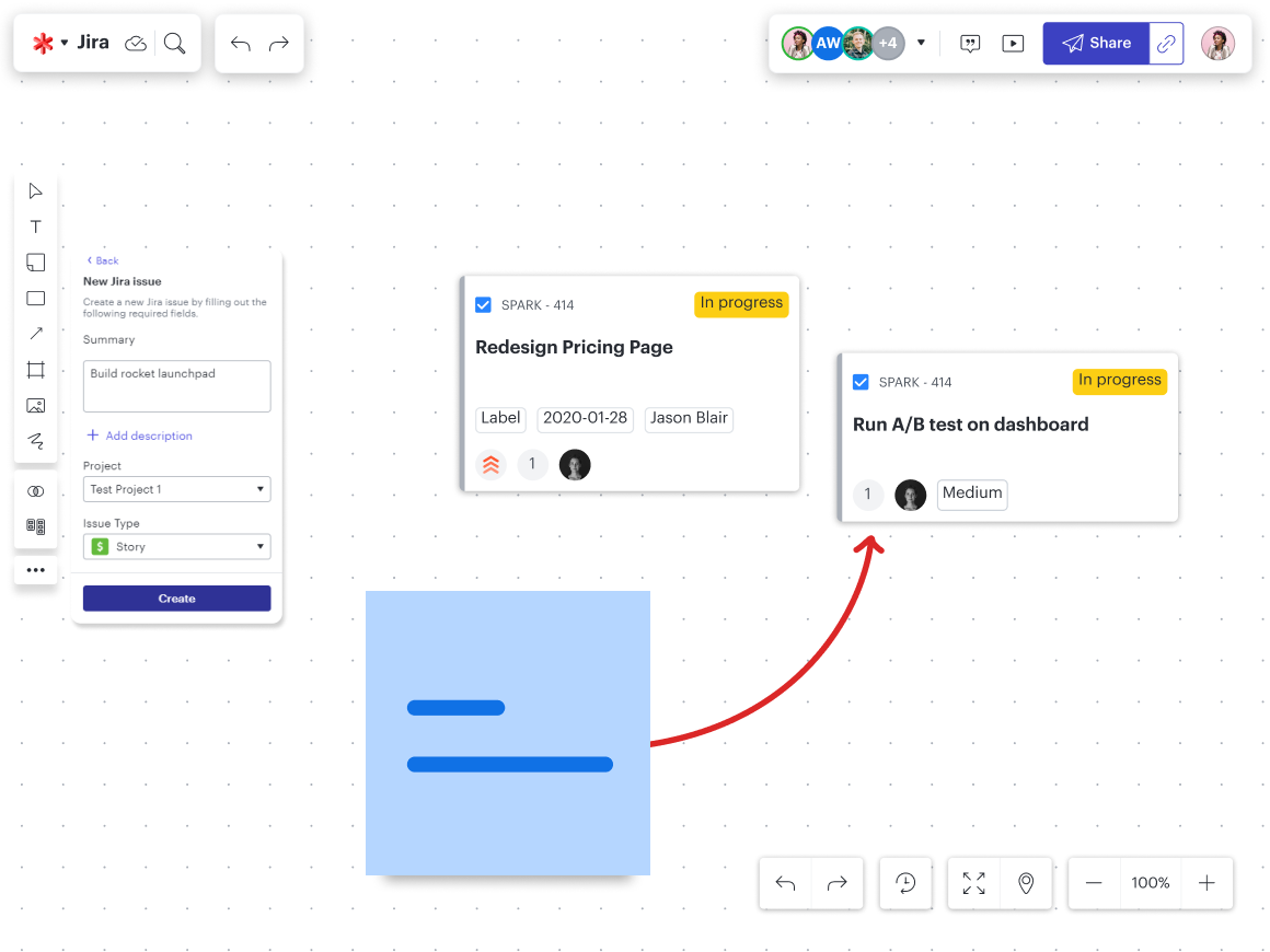 Connect your visuals in Lucid to your tasks in Jira to centralize key project context.
