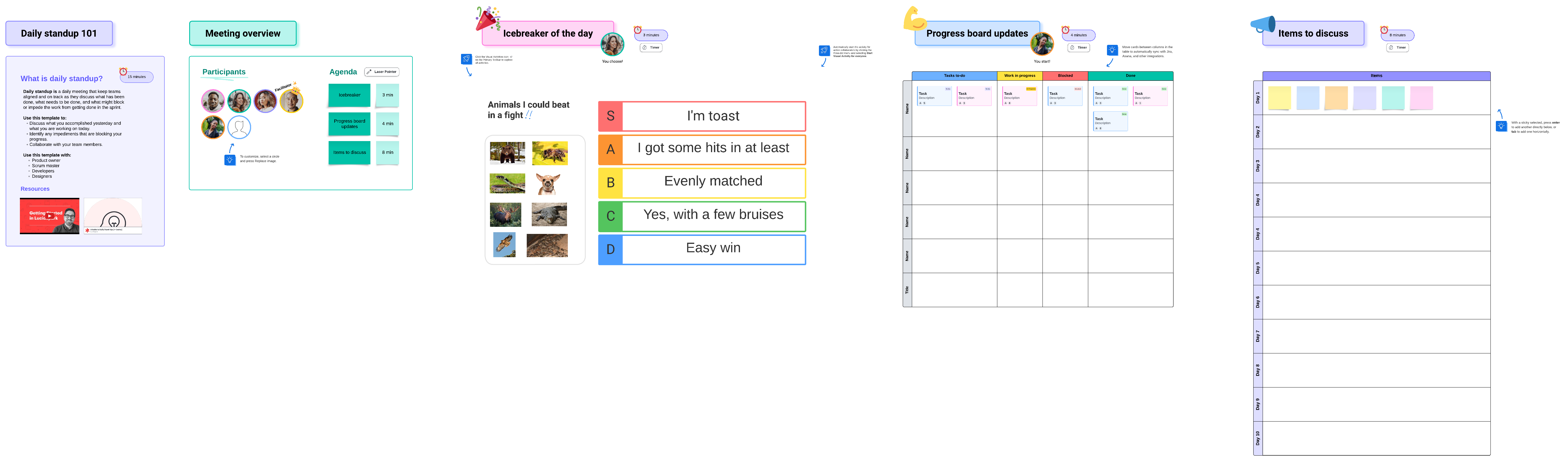 Set up your meeting quickly with this ready-to-use daily standup meeting template (click to use template).