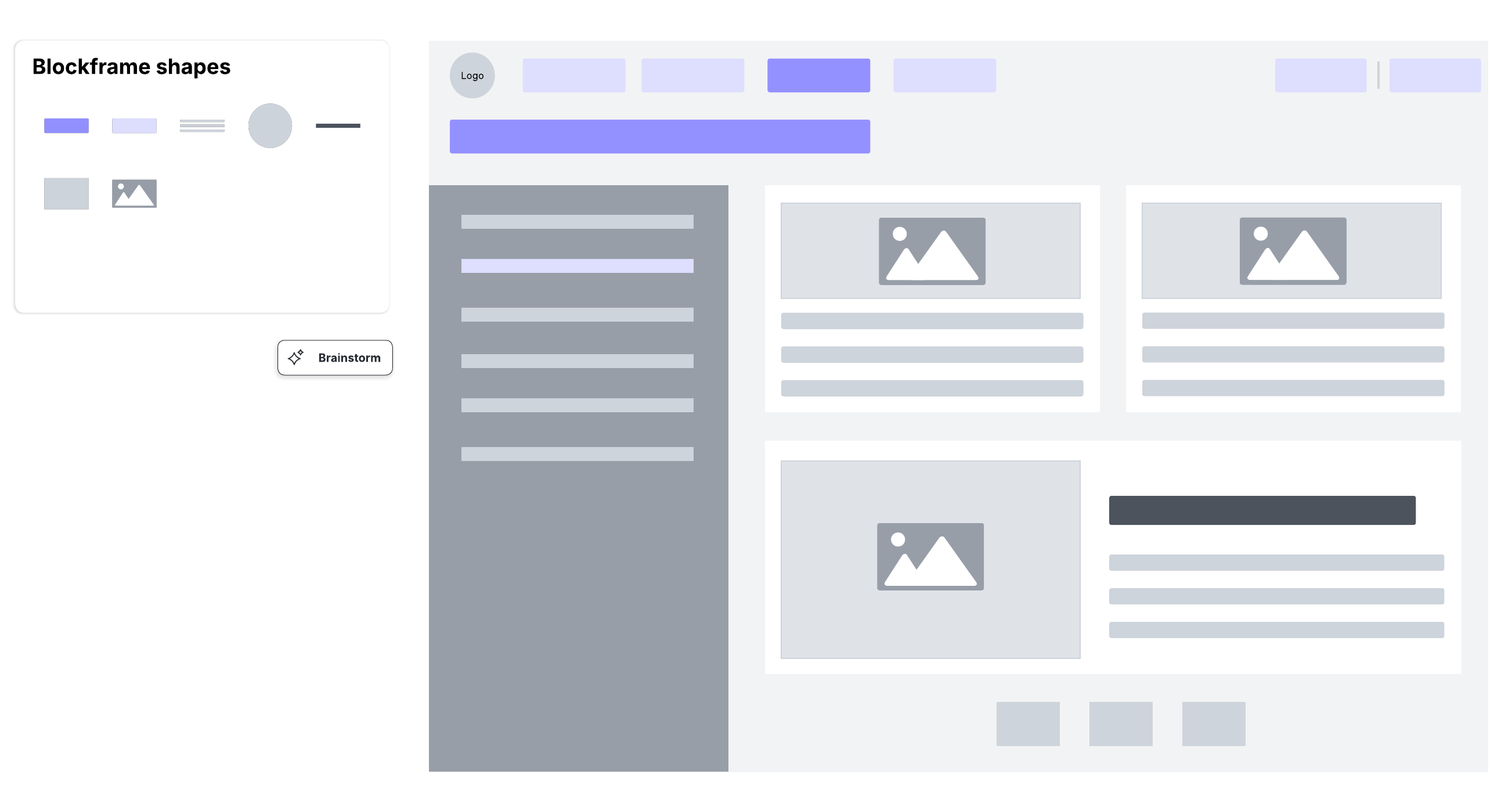 Visualize the layout of an app or web page with this blog blockframe example template.