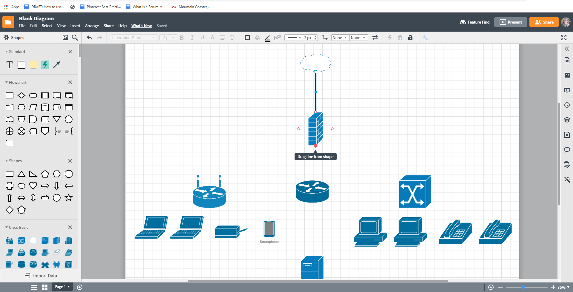 Lucidchart network diagram add a line feature