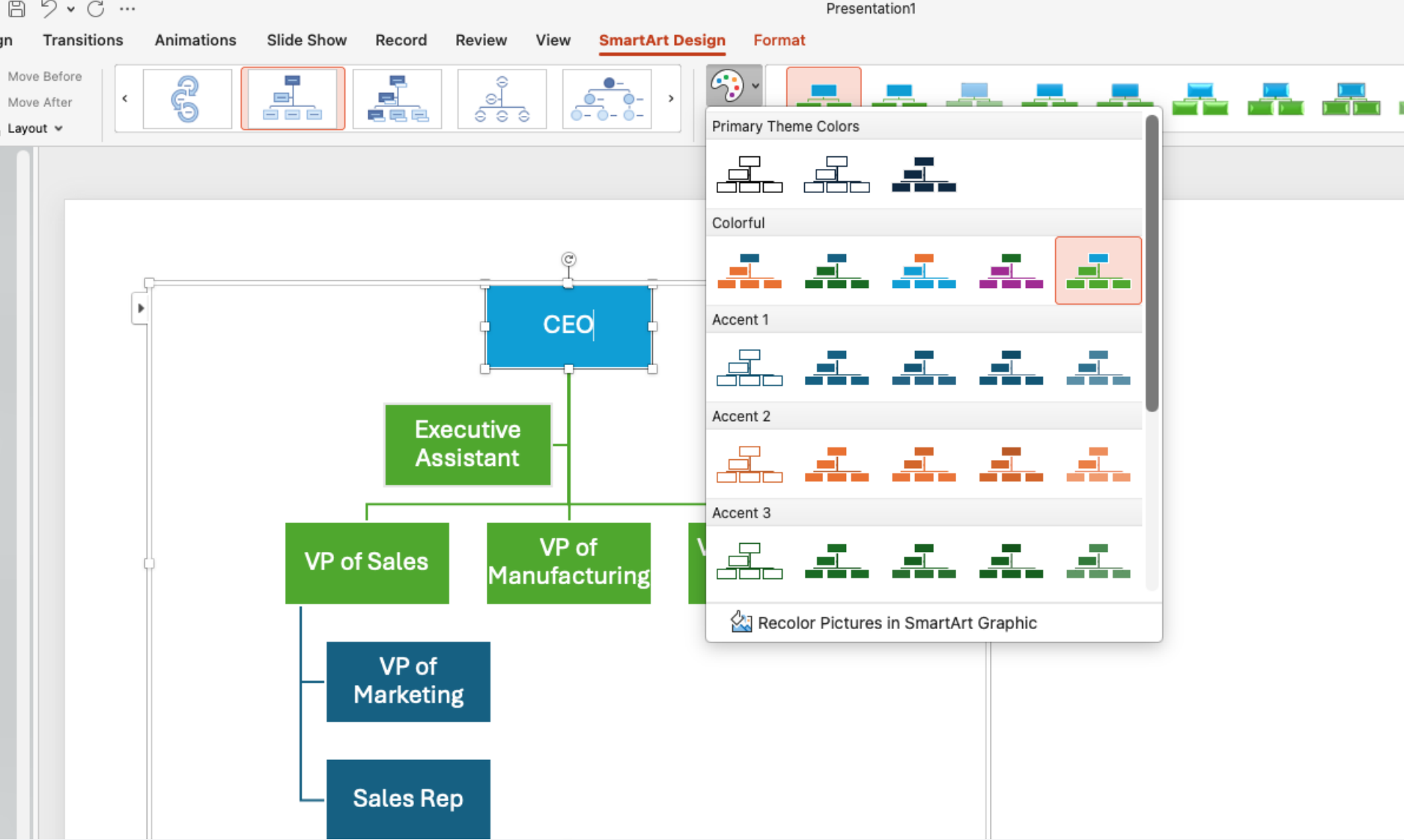Formatting an org chart in Microsoft Word