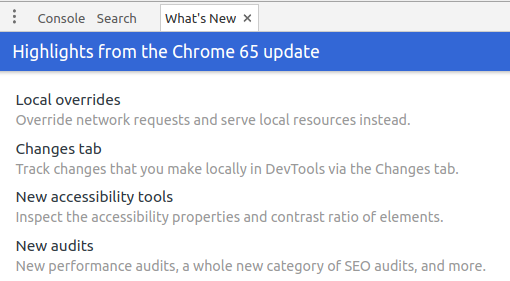 The What&qpos;s New panel in DevTools