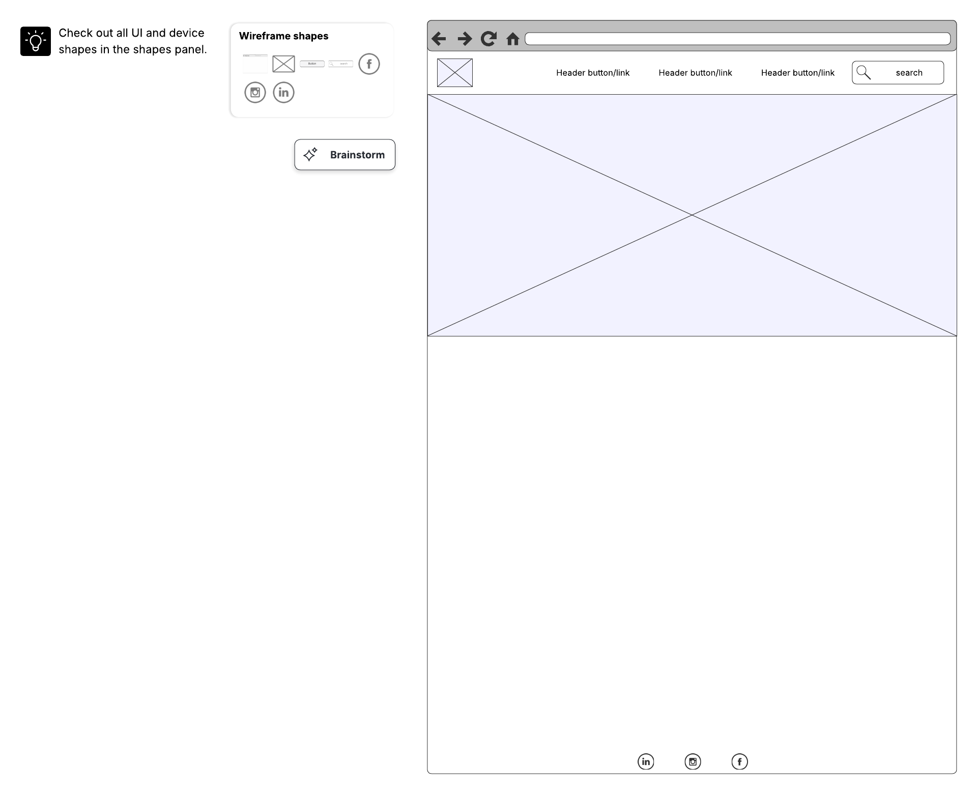 This basic wireframe template is a great starting point for demonstrating your user’s experience with stakeholders.