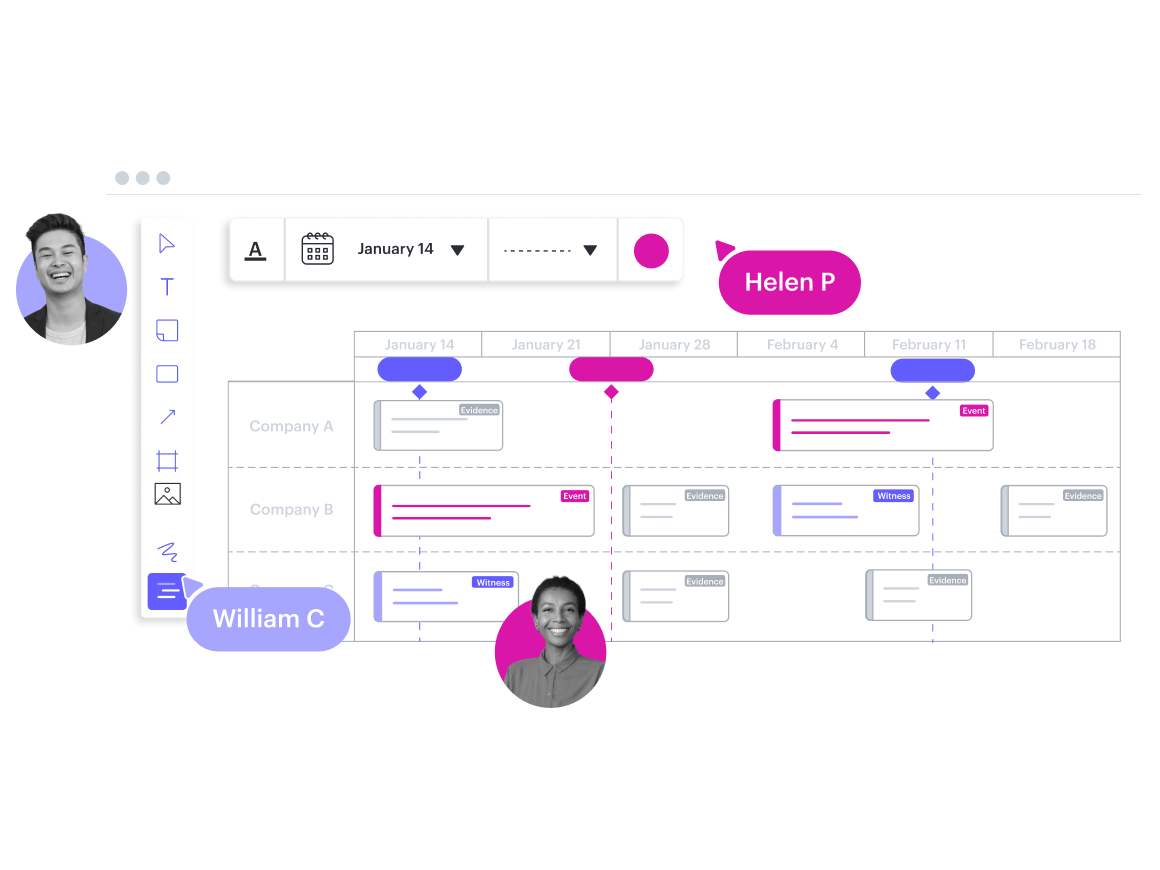 Um cronograma de projetos com faixas no Lucidspark