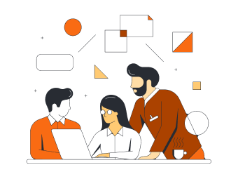 3 people gathered around a laptop looking at advanced features