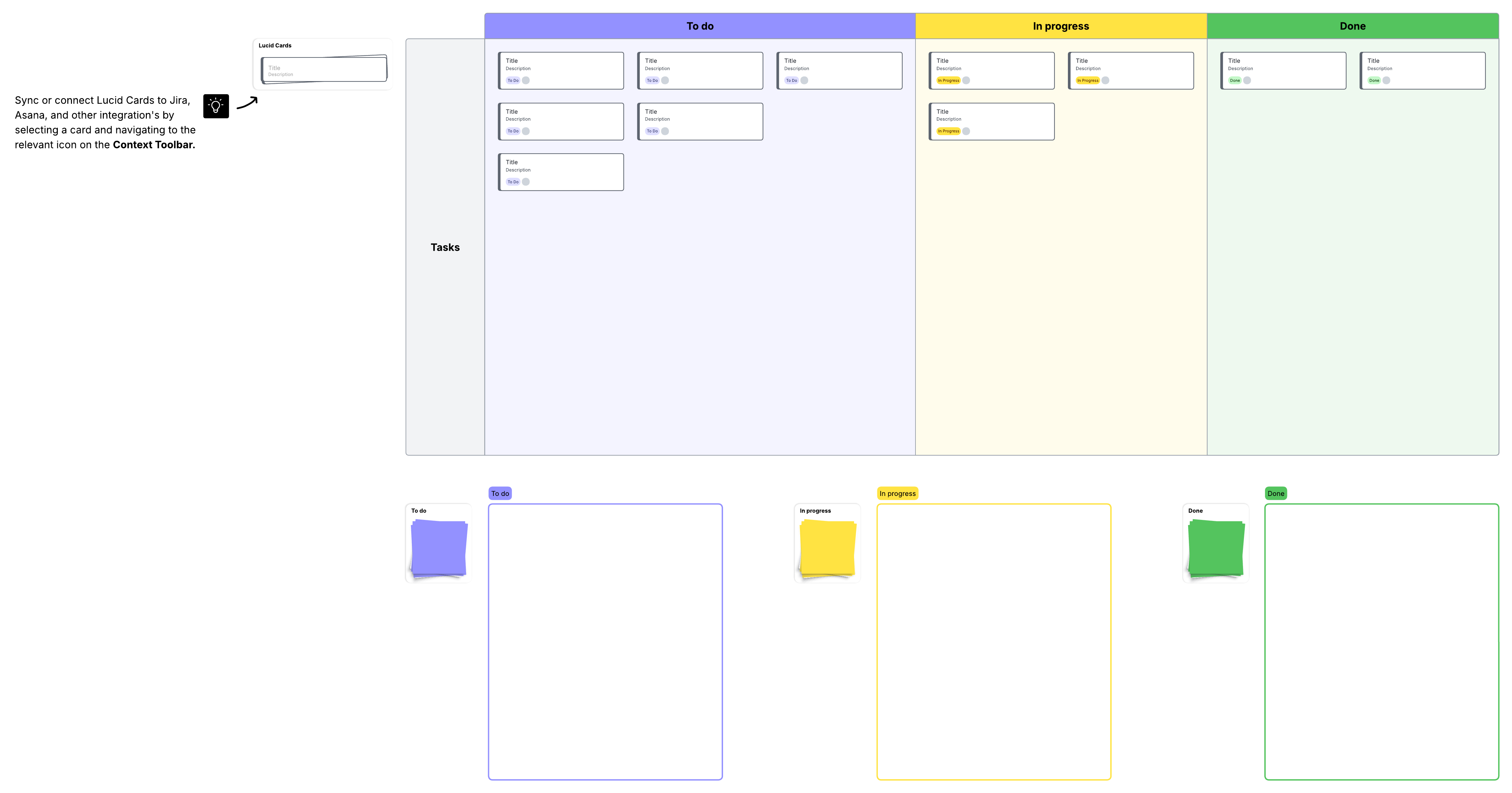 Kanban helps teams visualize their workflow by seeing what’s to do, what’s in progress, and what’s done. Click to use this Kanban board in Lucid.