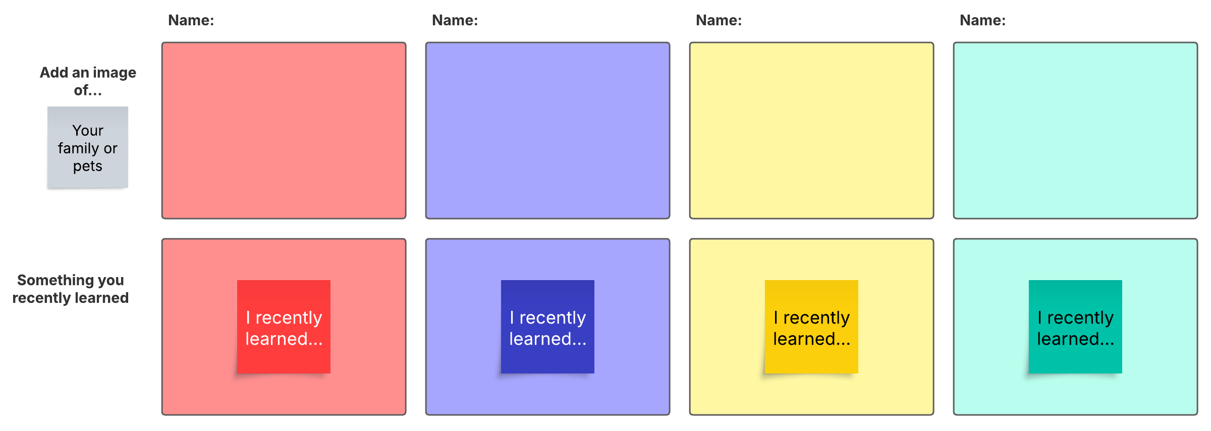 Start your brainwalking session with this quick icebreaker to help everyone get to know each other and feel more comfortable.