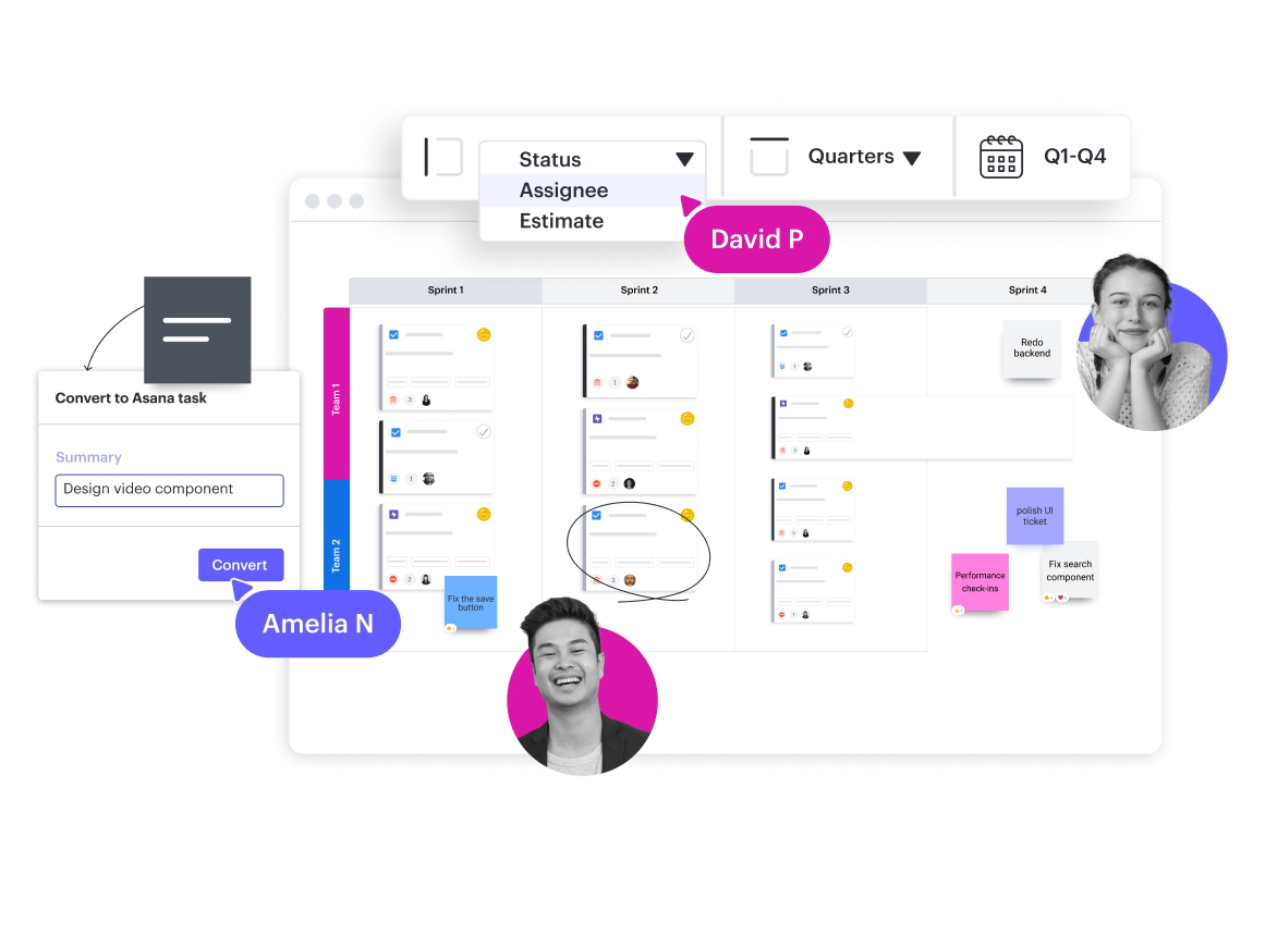 Une image conceptuelle montrant un sprint planning à l’aide de l’intégration d’Asana dans Lucidspark
