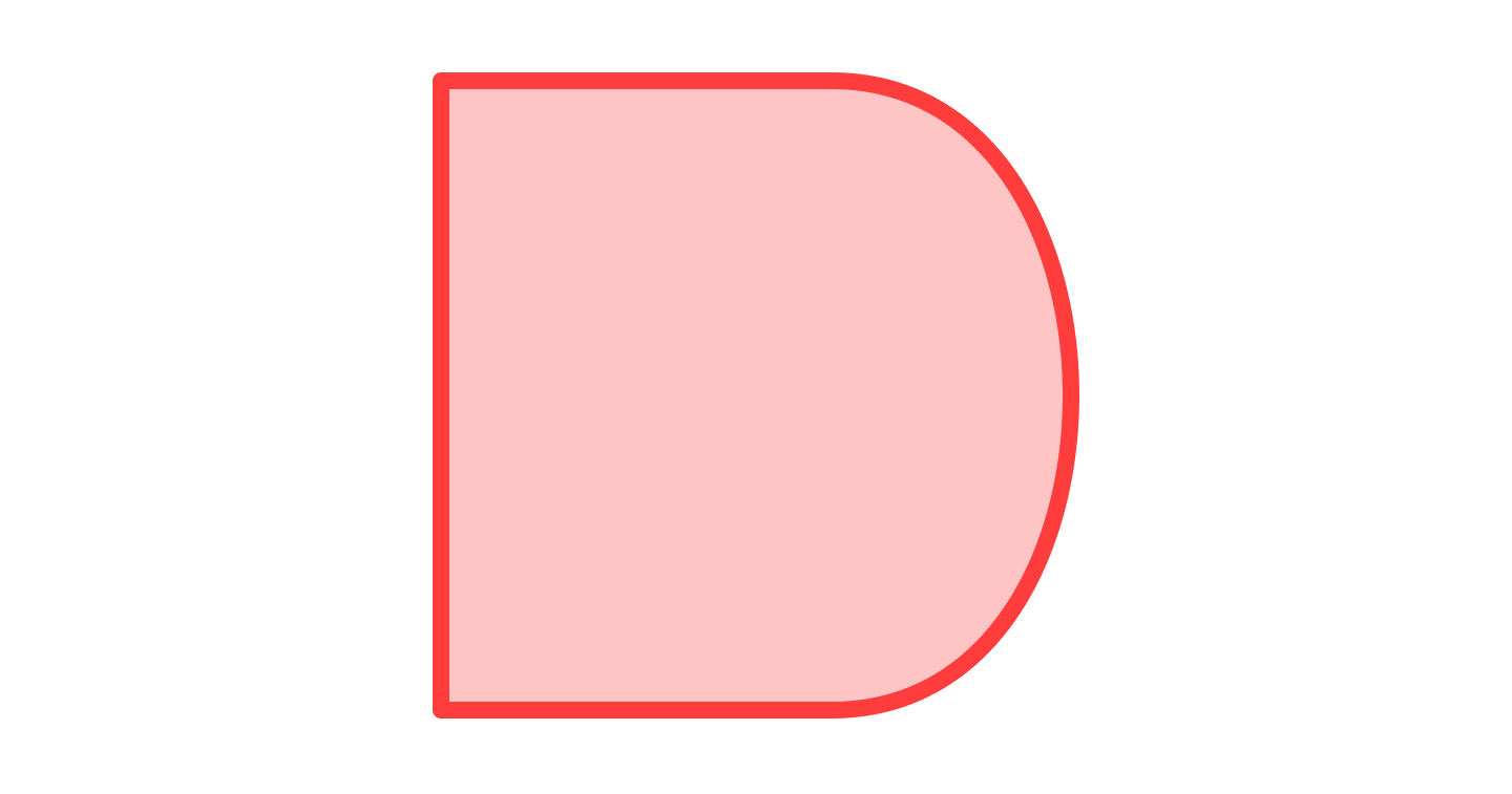 Red shape that looks like a filled-in "D"