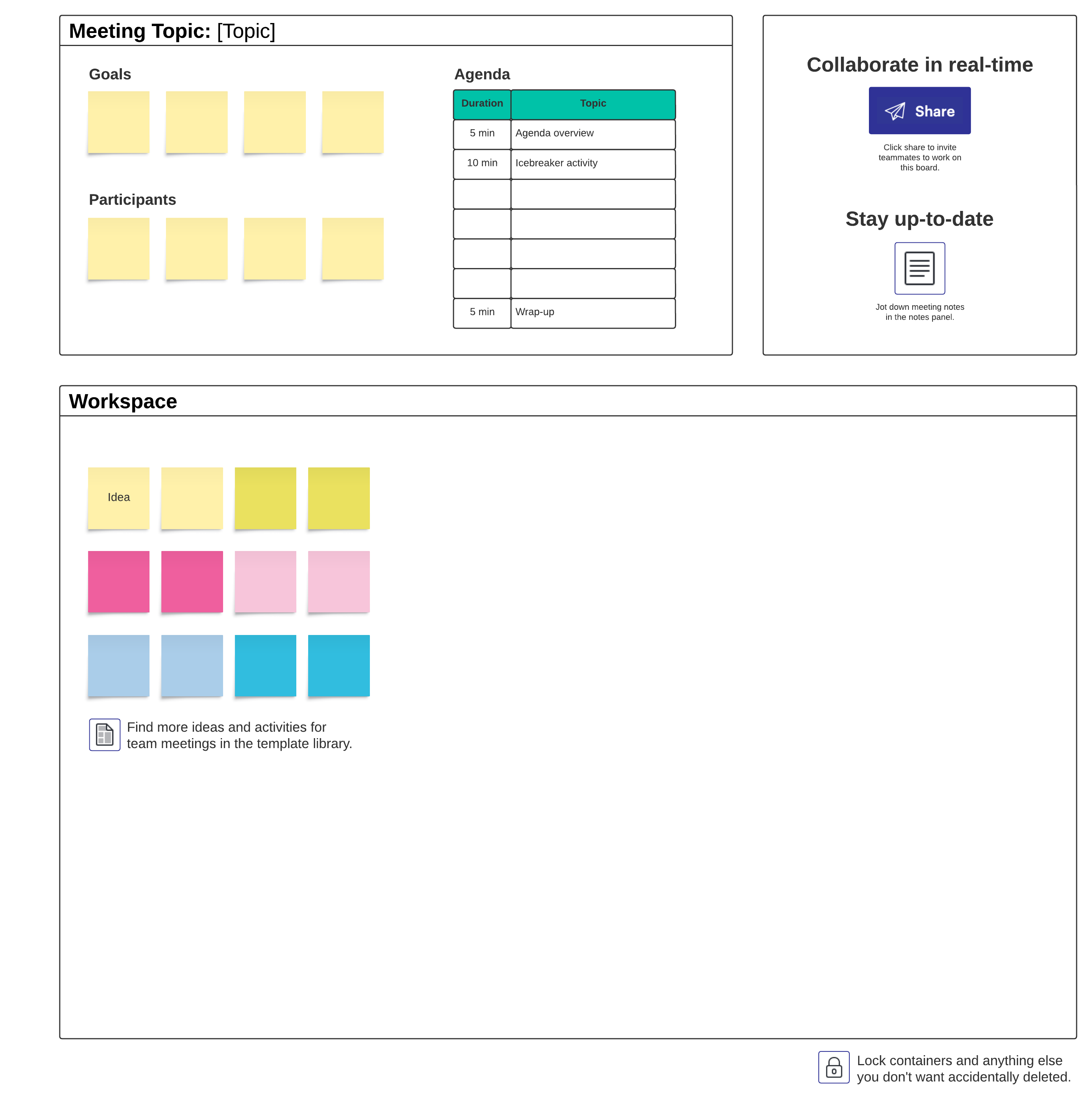 Visually map out your meeting agenda with this Lucid template. Click the image to get started.