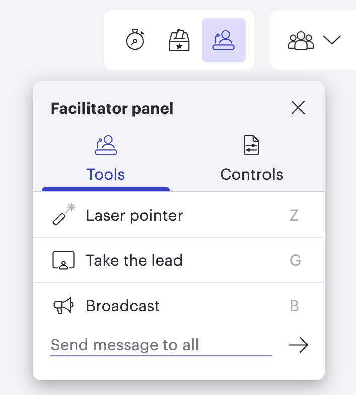 The Tools Section of the Facilitator Panel in Lucidspark