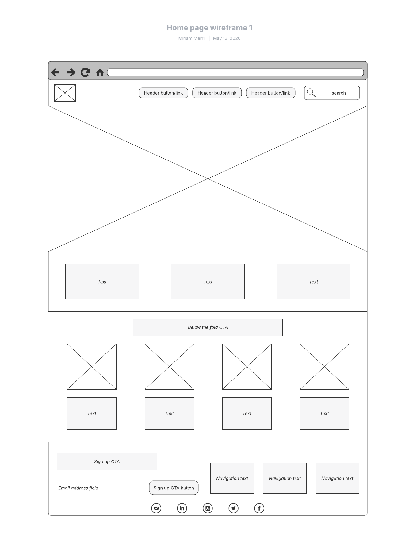 Visualize your website's layout with this home page wireframe template.