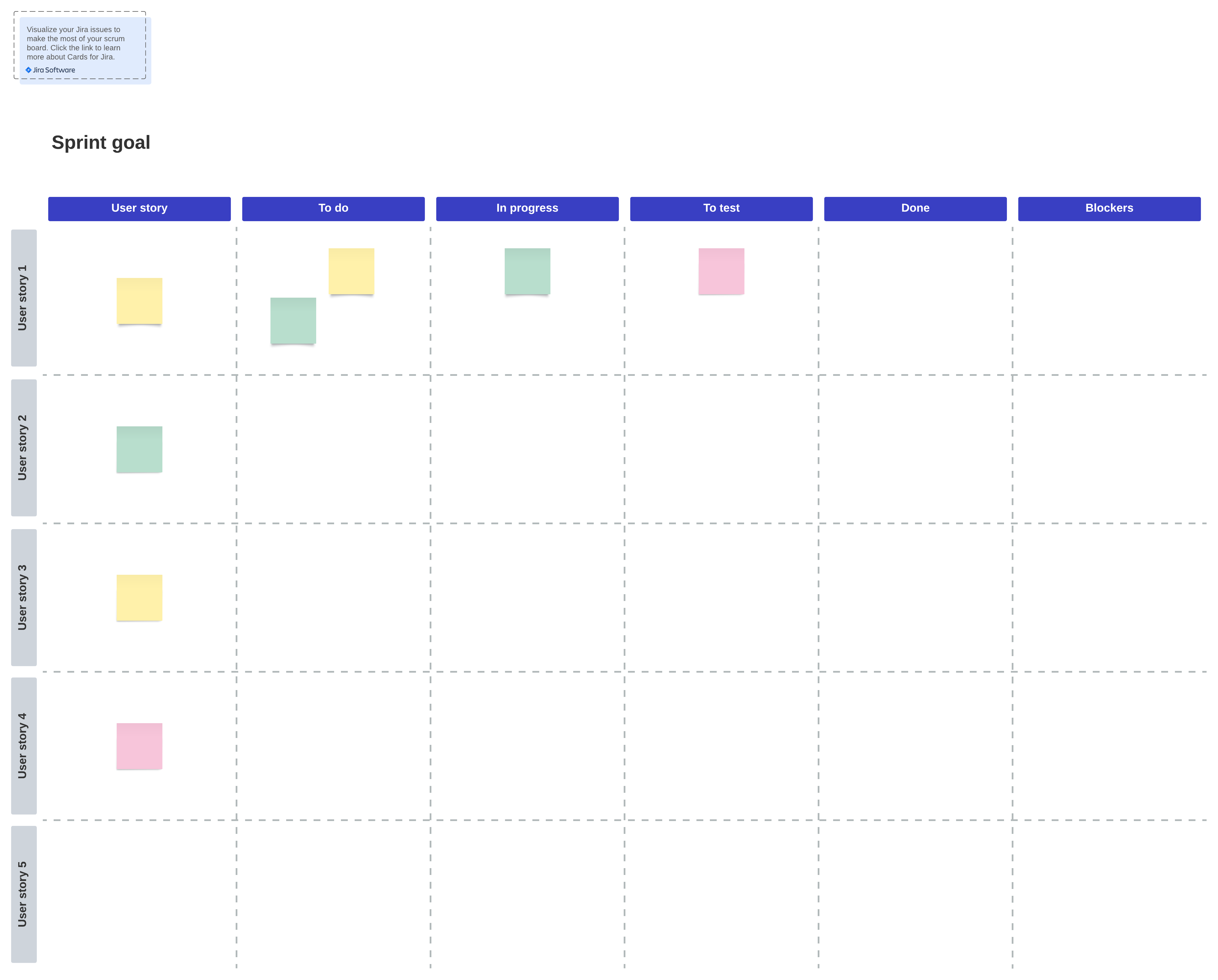 Scrum board template (click on image to modify online)
