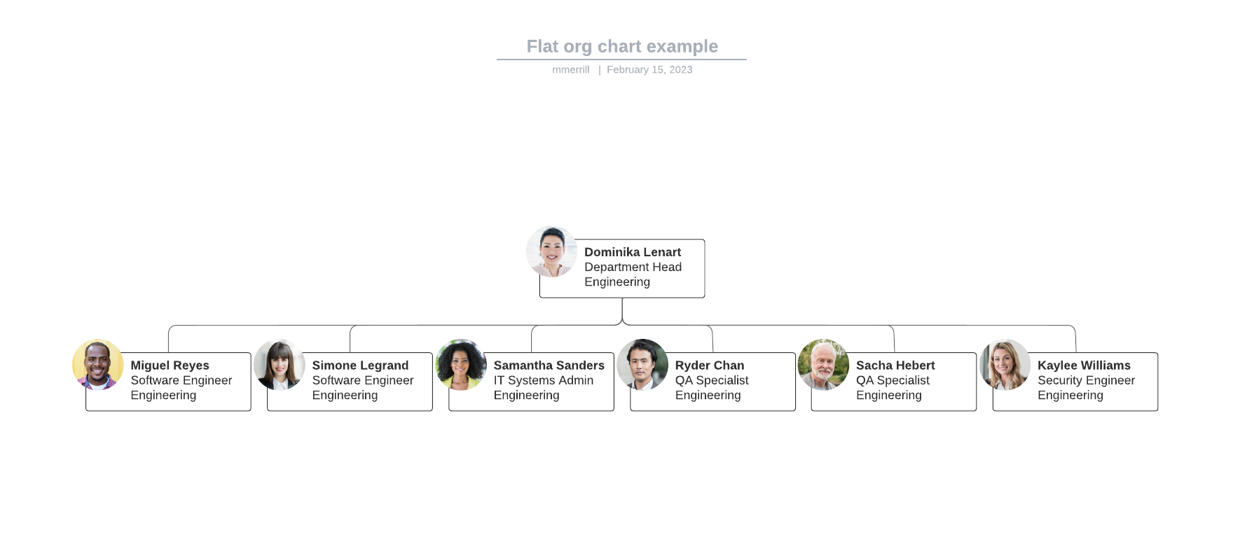 Flat org chart template example (click to edit online)