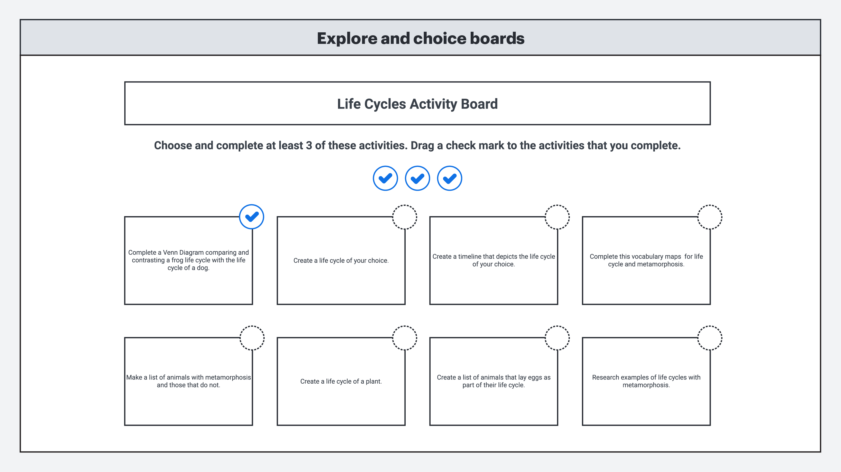 Choice and explore boards