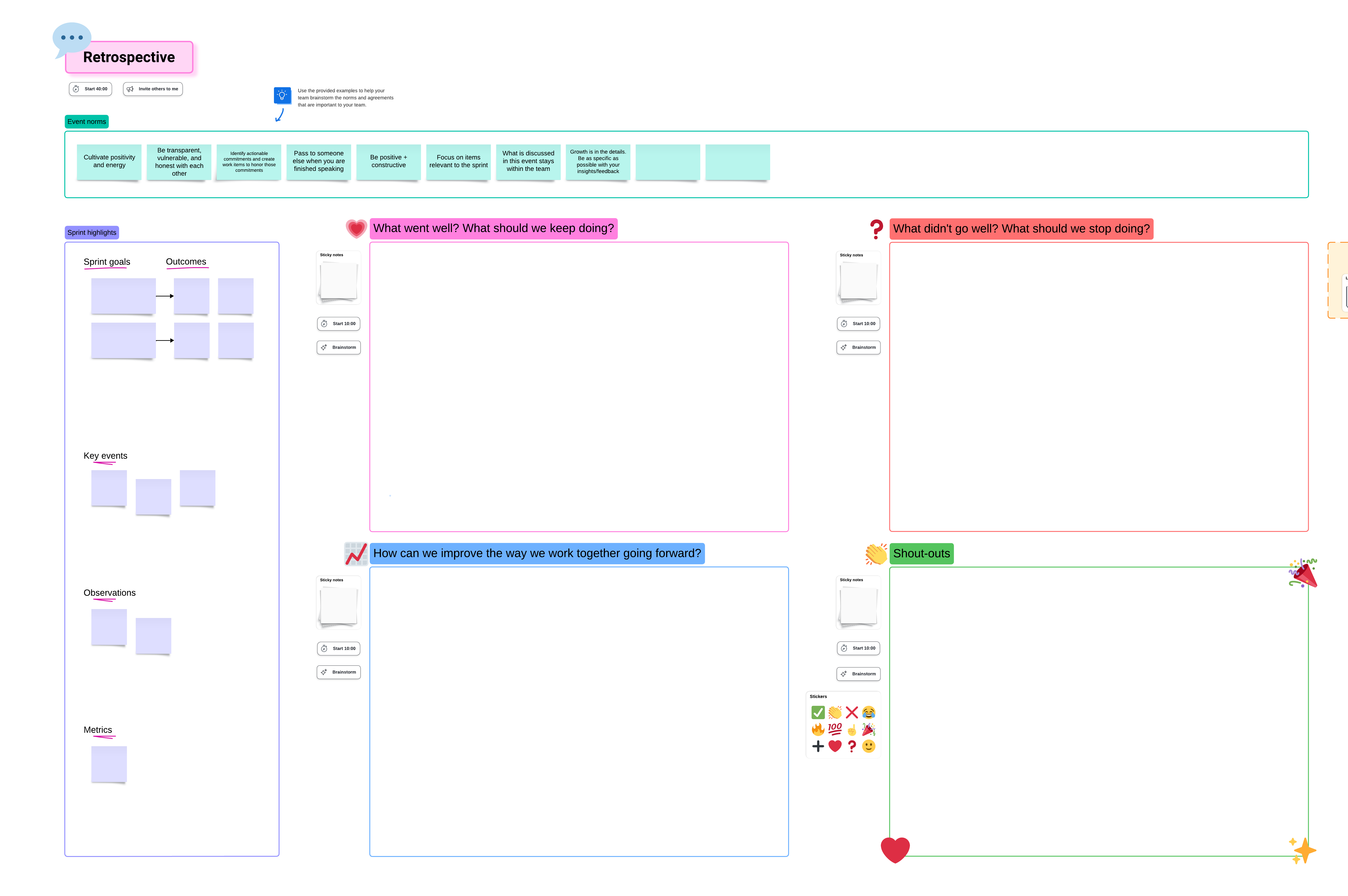 Preview of the sprint retrospective template (click to use template)